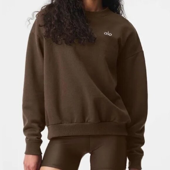 Alo Yoga Accolade Crew Neck Pullover Espresso Brown Sweatshirt Size XL NWT - Picture 1 of 6